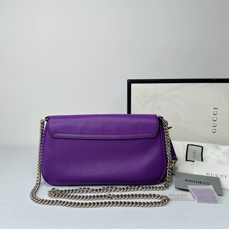 GUCCI Soho紫色全皮革流蘇鏈帶包-1