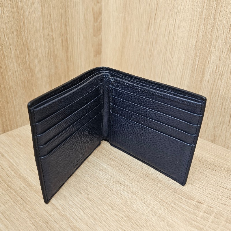 [福利出清❣️] Prada深藍牛皮橘三角Logo短夾-9