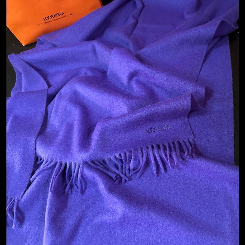 愛馬仕 紫色 Cashmere 羊絨圍巾-6