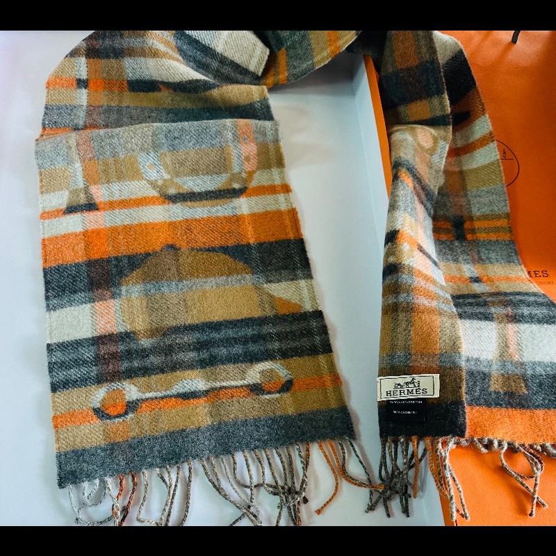 愛馬仕 Echarpe流蘇羊絨 格紋圍巾-1
