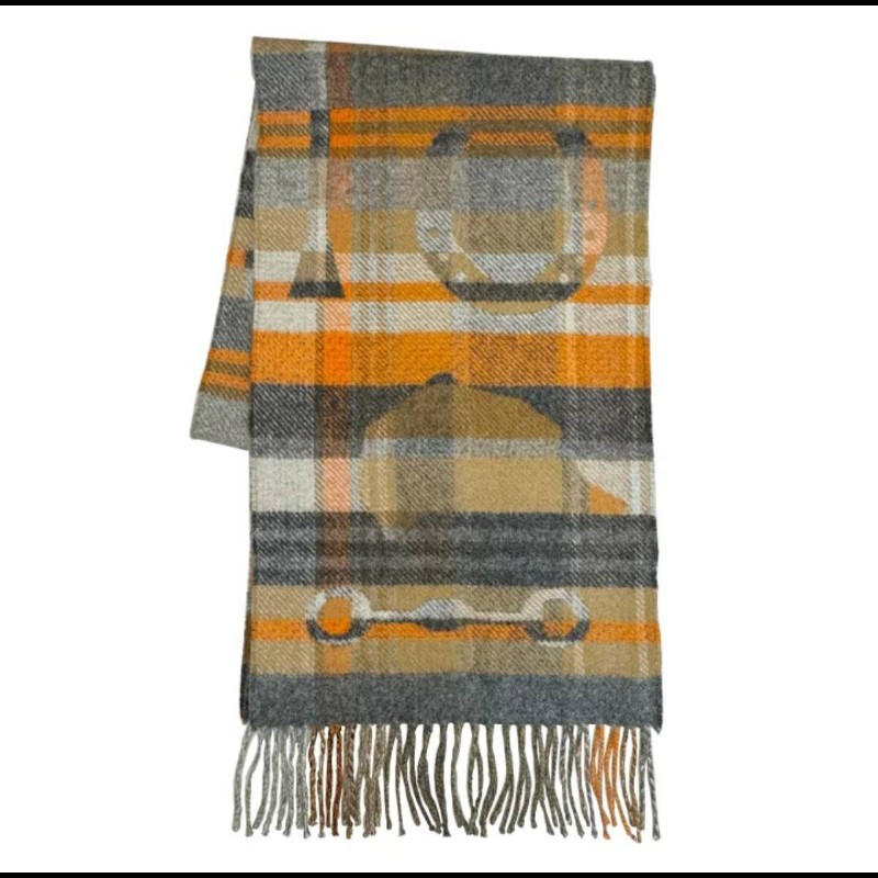 愛馬仕 Echarpe流蘇羊絨 格紋圍巾-5