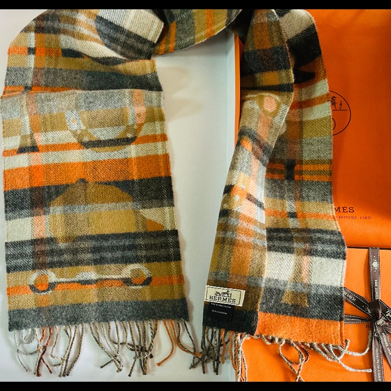 愛馬仕 Echarpe流蘇羊絨 格紋圍巾-7