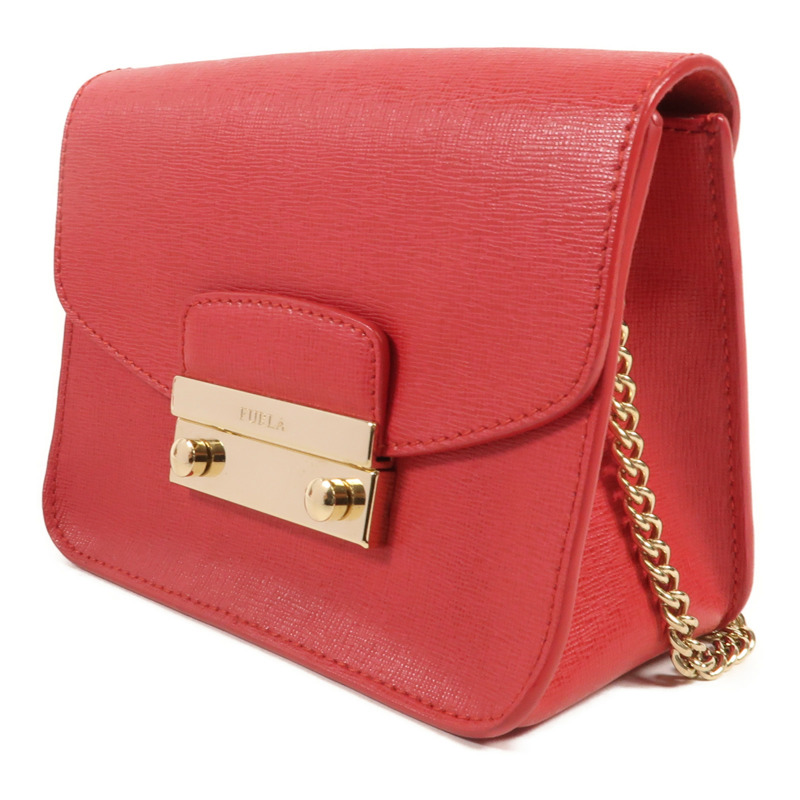 Furla 牛皮皮革Chain Shoulder金扣鏈帶肩背袋-2