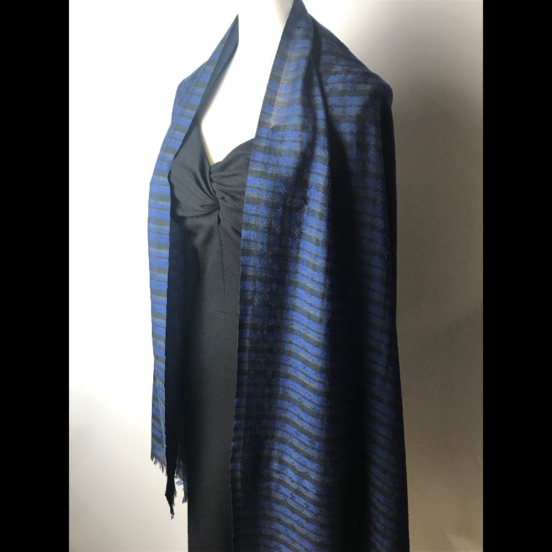 Louis Vuitton 深藍格紋羊毛圍巾-0