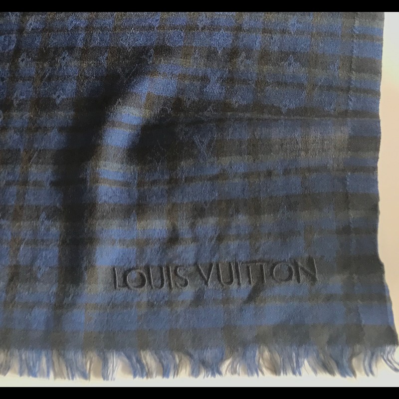 Louis Vuitton 深藍格紋羊毛圍巾-5