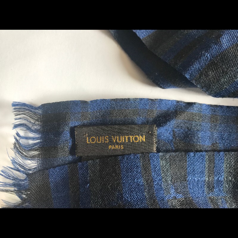 Louis Vuitton 深藍格紋羊毛圍巾-9