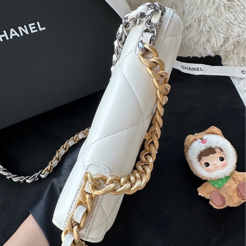 【配件:盒子 小票 防塵袋 💕】Chanel 19bag woc 白色 單肩斜挎包-3