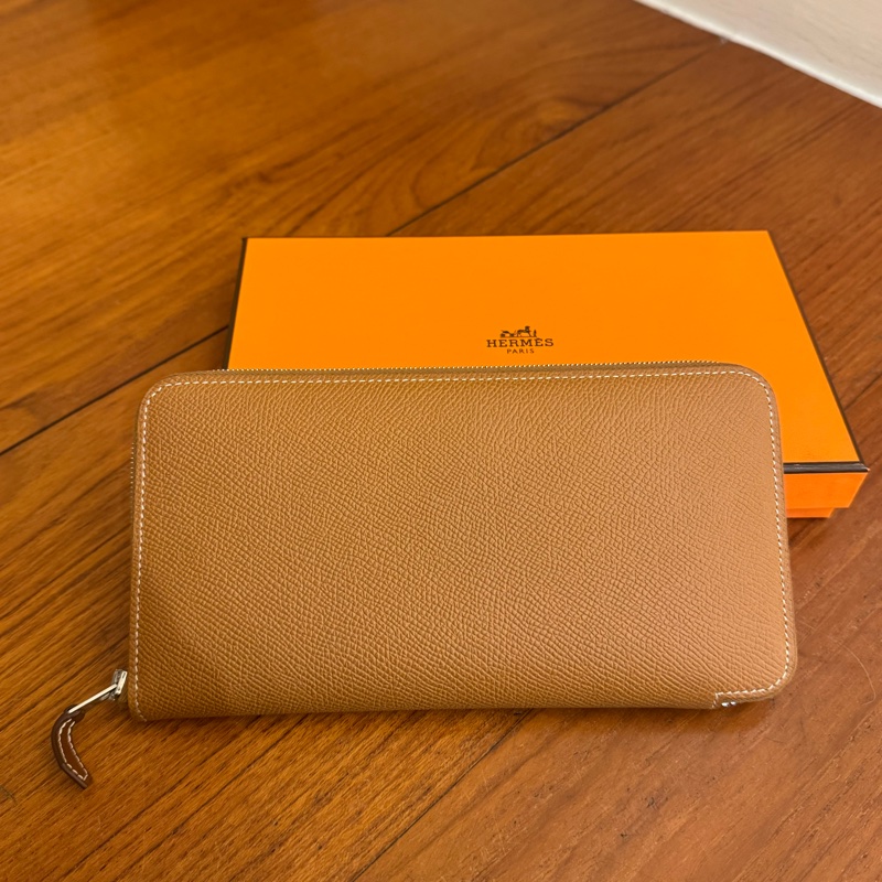 Hermes金棕色內花草圖絲巾長夾-1