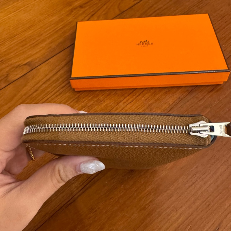 Hermes金棕色內花草圖絲巾長夾-4