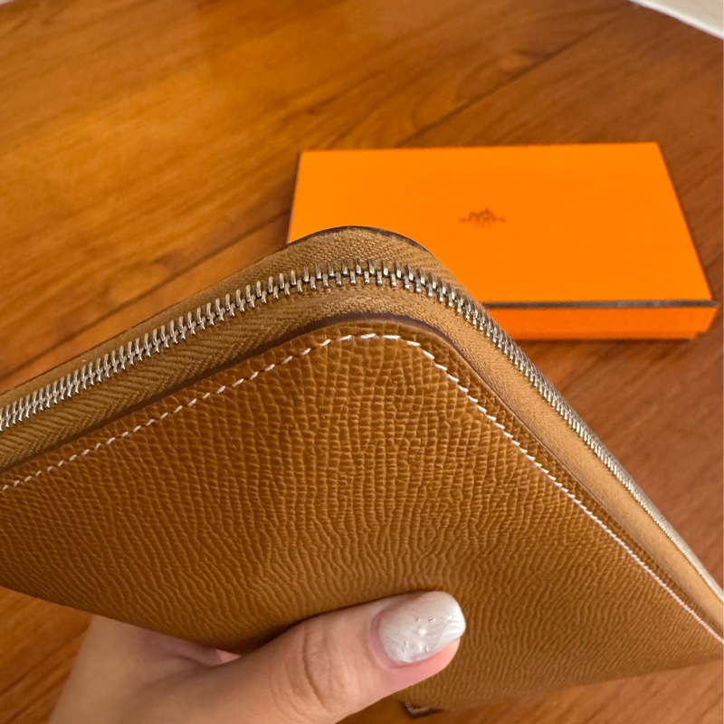 Hermes金棕色內花草圖絲巾長夾-9