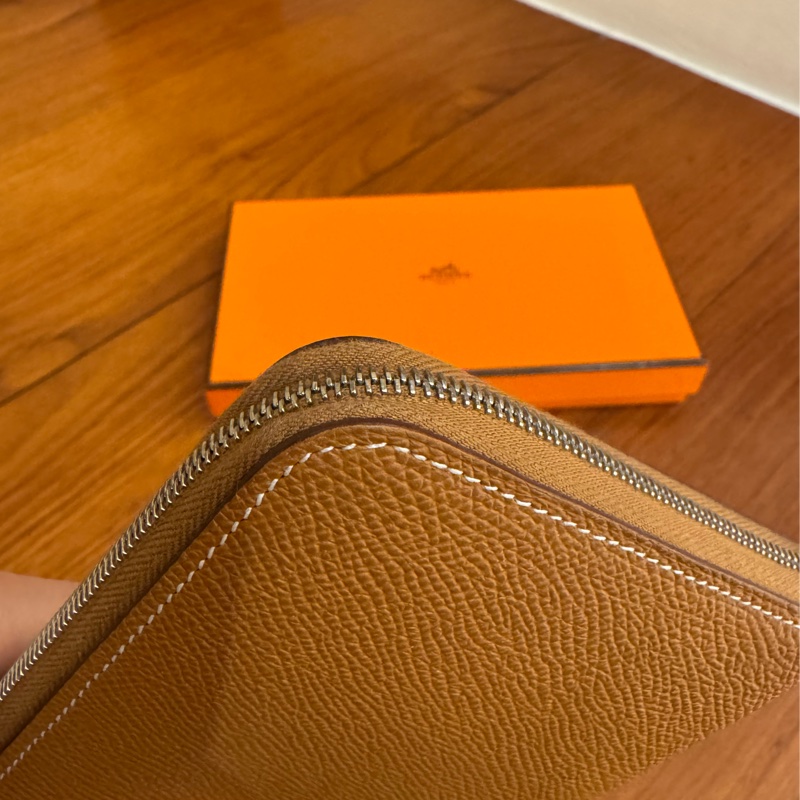Hermes金棕色內花草圖絲巾長夾-11