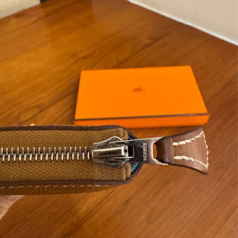 Hermes金棕色內花草圖絲巾長夾-13