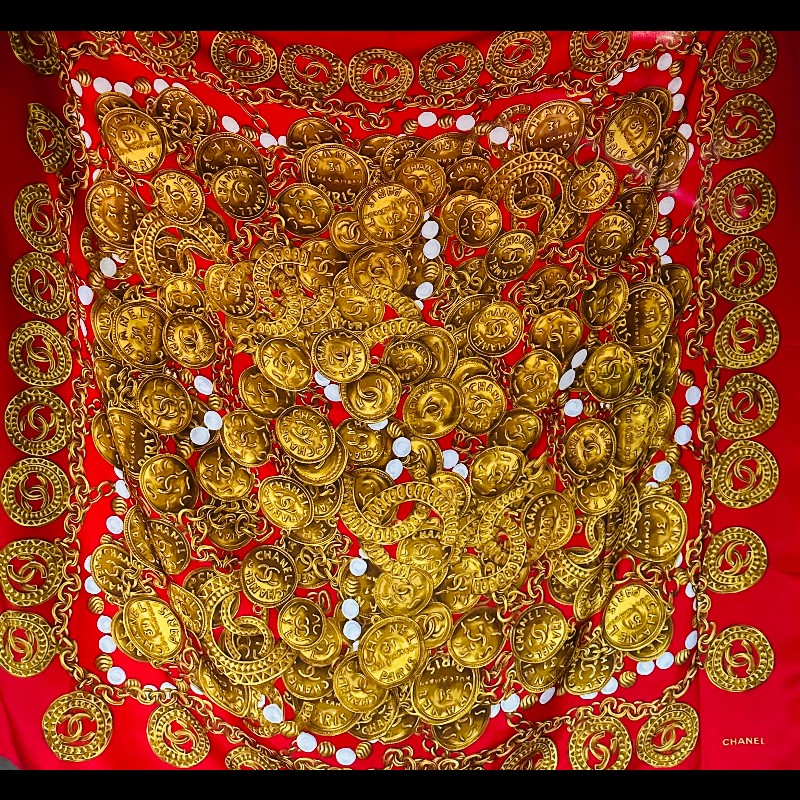 Chanel 鏈條錢幣圖案logo圍巾-0