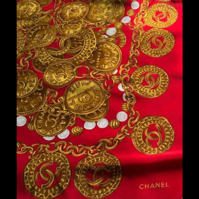 Chanel 鏈條錢幣圖案logo圍巾-8