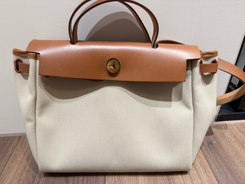 Herbag 31金扣帆布拼皮-0