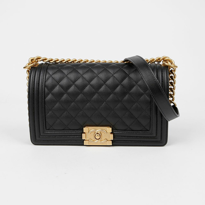 CHANEL Caviar Skin Boy 中型單肩包 A67086-1