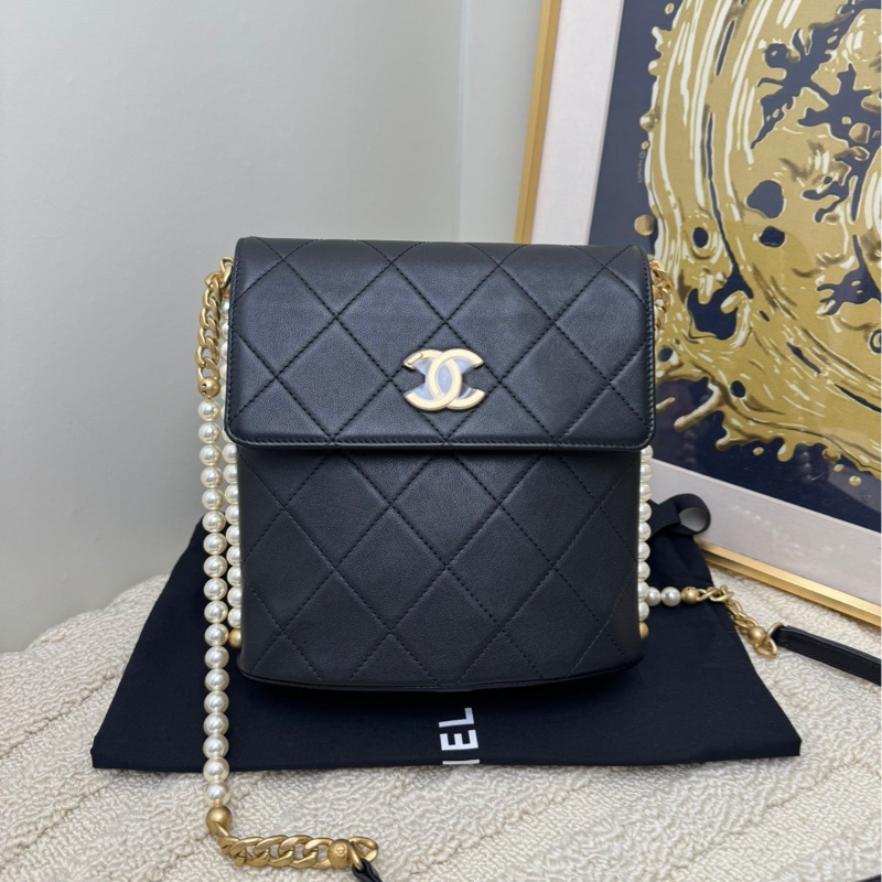 【閒置❤️ 】Chanel Gabrielle流浪金扣珍珠鏈條斜挎單肩包-0