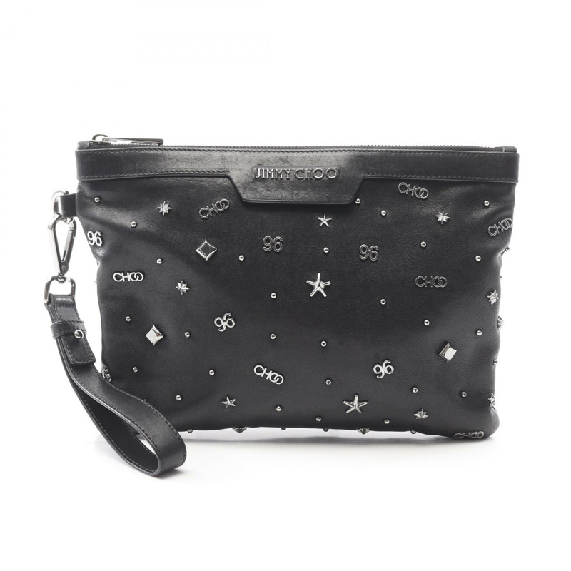 JIMMY CHOO 商務手拿包 皮革 黑色 二手 女款 標誌-0