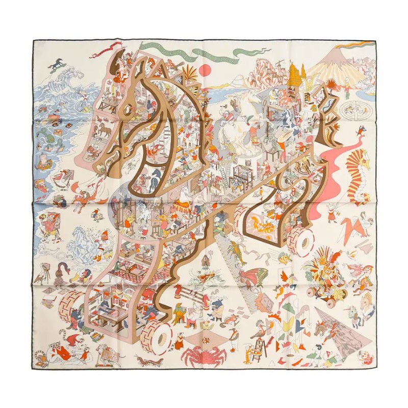 🌟全新🌟原價2萬 Hermes 愛馬仕 Academia Hippica 90 手工捲邊斜紋真絲方巾-3