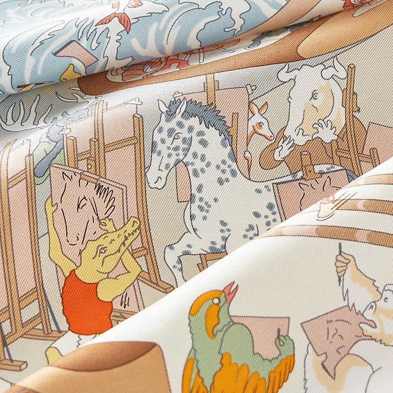 🌟全新🌟原價2萬 Hermes 愛馬仕 Academia Hippica 90 手工捲邊斜紋真絲方巾-4