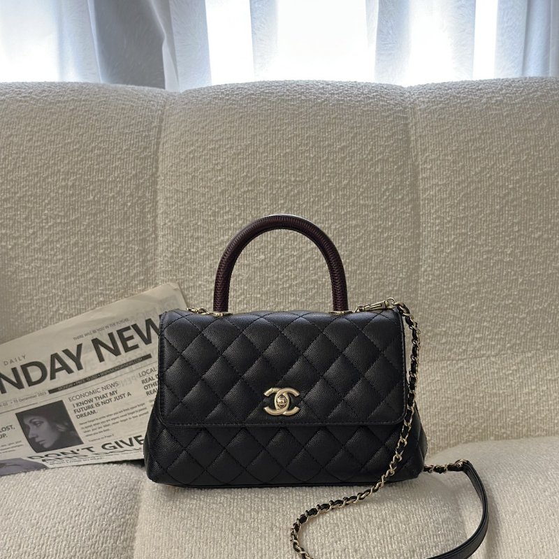 CHANEL Coco handle蜥蜴紋壓花手柄 - 小號黑金-0