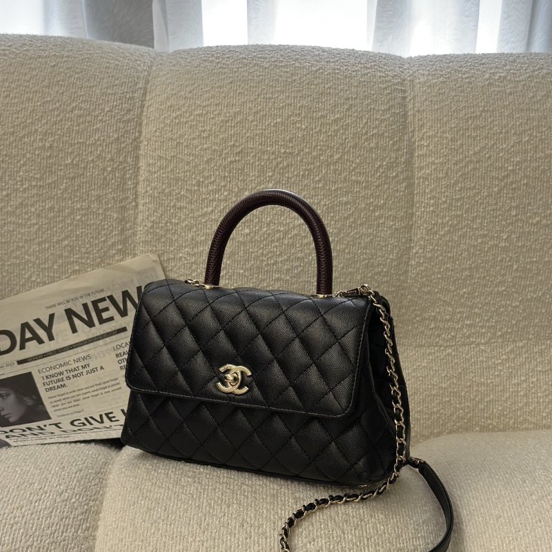 CHANEL Coco handle蜥蜴紋壓花手柄 - 小號黑金-3