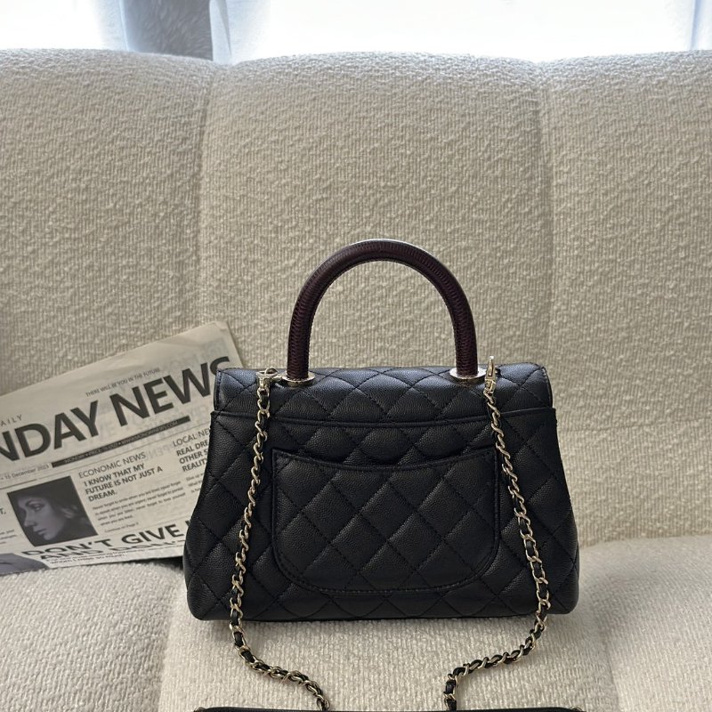 CHANEL Coco handle蜥蜴紋壓花手柄 - 小號黑金-4