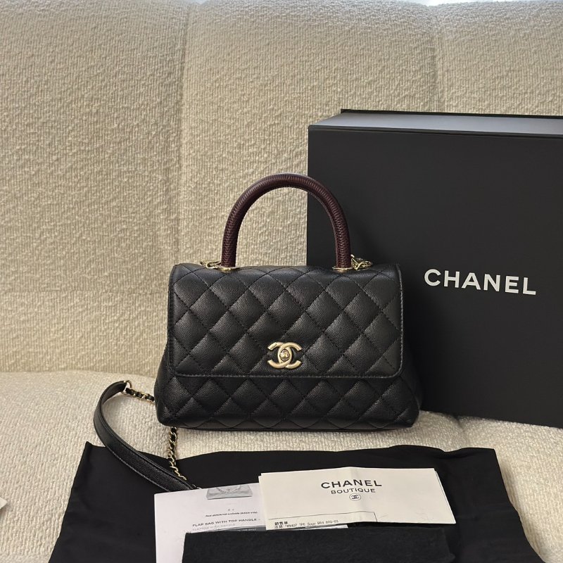 CHANEL Coco handle蜥蜴紋壓花手柄 - 小號黑金-8