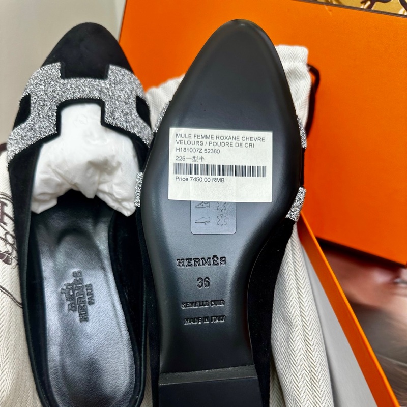 【全❤️全套】Hermes H銀色鑽黑色穆勒拖半拖-3