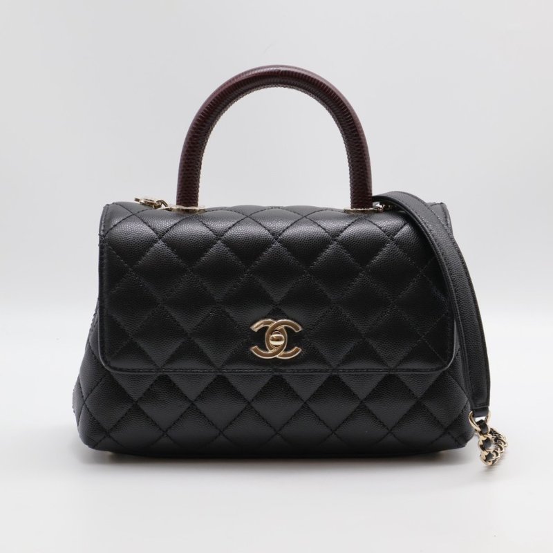 CHANEL Coco handle蜥蜴紋壓花手柄 - 小號黑金-0