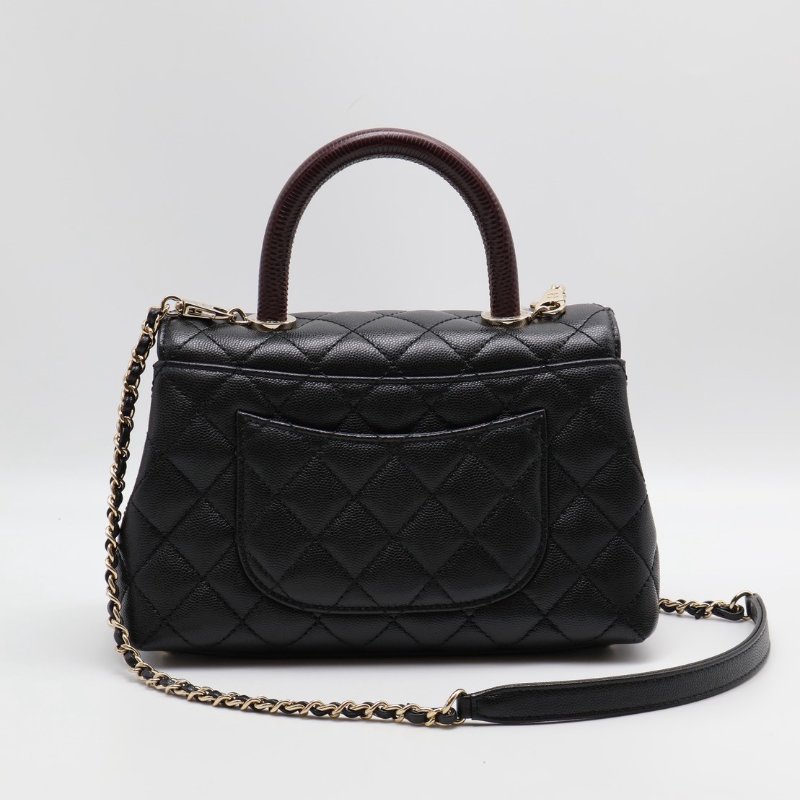 CHANEL Coco handle蜥蜴紋壓花手柄 - 小號黑金-2