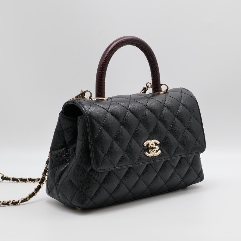 CHANEL Coco handle蜥蜴紋壓花手柄 - 小號黑金-6