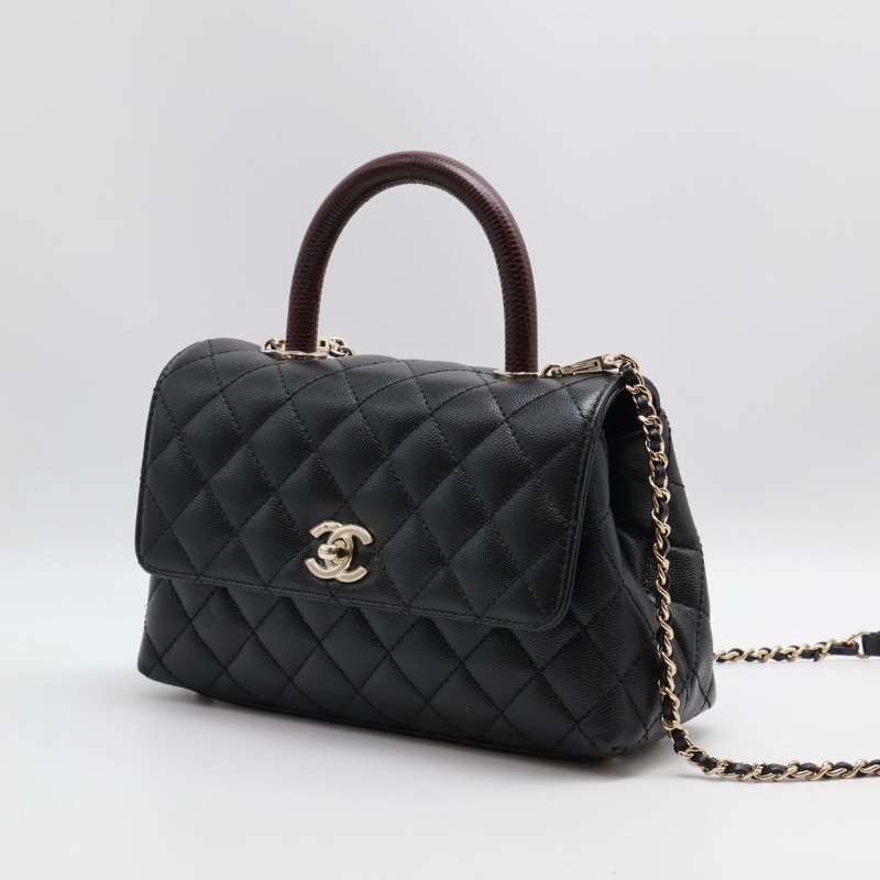 CHANEL Coco handle蜥蜴紋壓花手柄 - 小號黑金-7