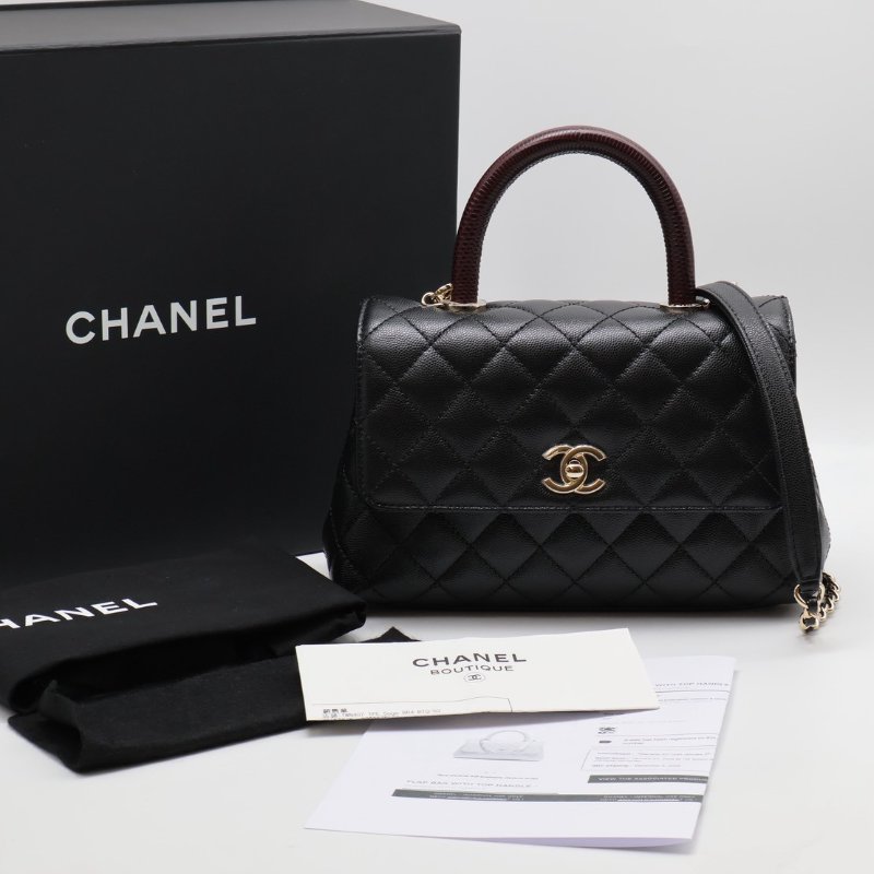 CHANEL Coco handle蜥蜴紋壓花手柄 - 小號黑金-8