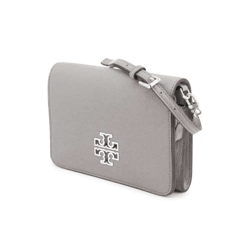 【TORY BURCH】雙T-LOGO皮革斜背包-灰色-2