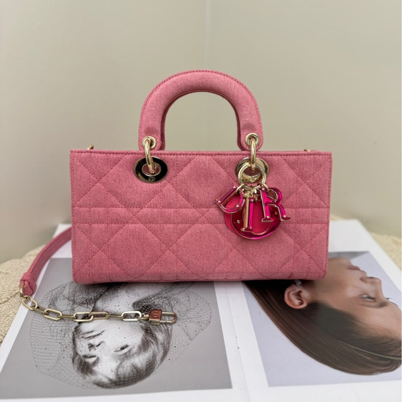 【閒置❤️】 Dior D-Joy粉色丹寧橫版戴妃包單肩斜挎包 手提包-1
