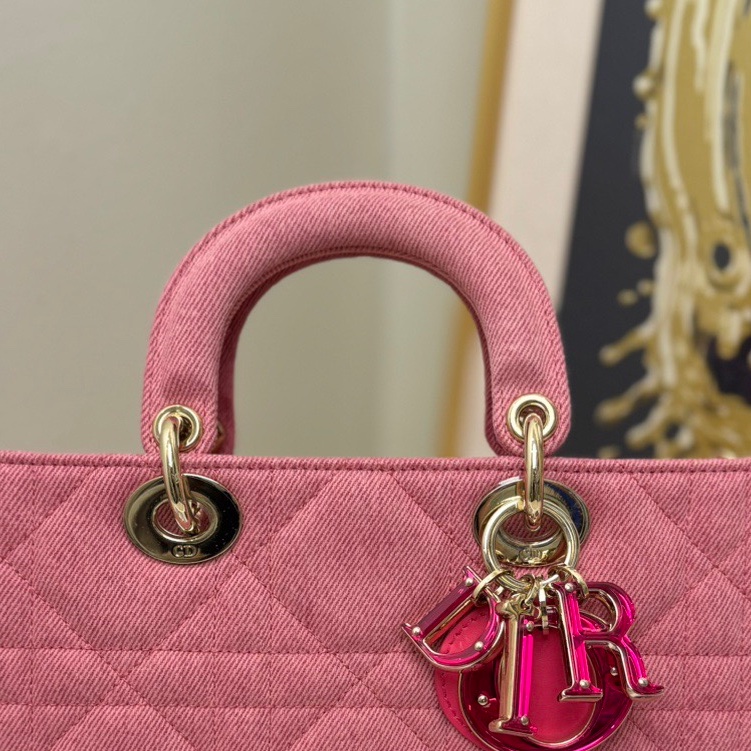 【閒置❤️】 Dior D-Joy粉色丹寧橫版戴妃包單肩斜挎包 手提包-4