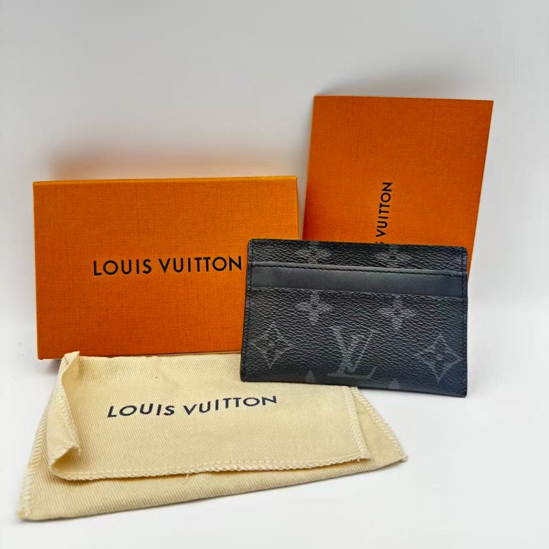 LOUIS VUITTON Double Card Holder 黑色LV印花卡套-0