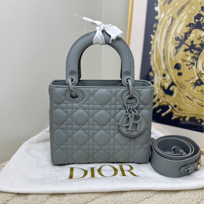【閒置❤️】 Dior 戴妃四格 磨砂灰牛皮單肩手拎斜挎包 磨砂扣-0