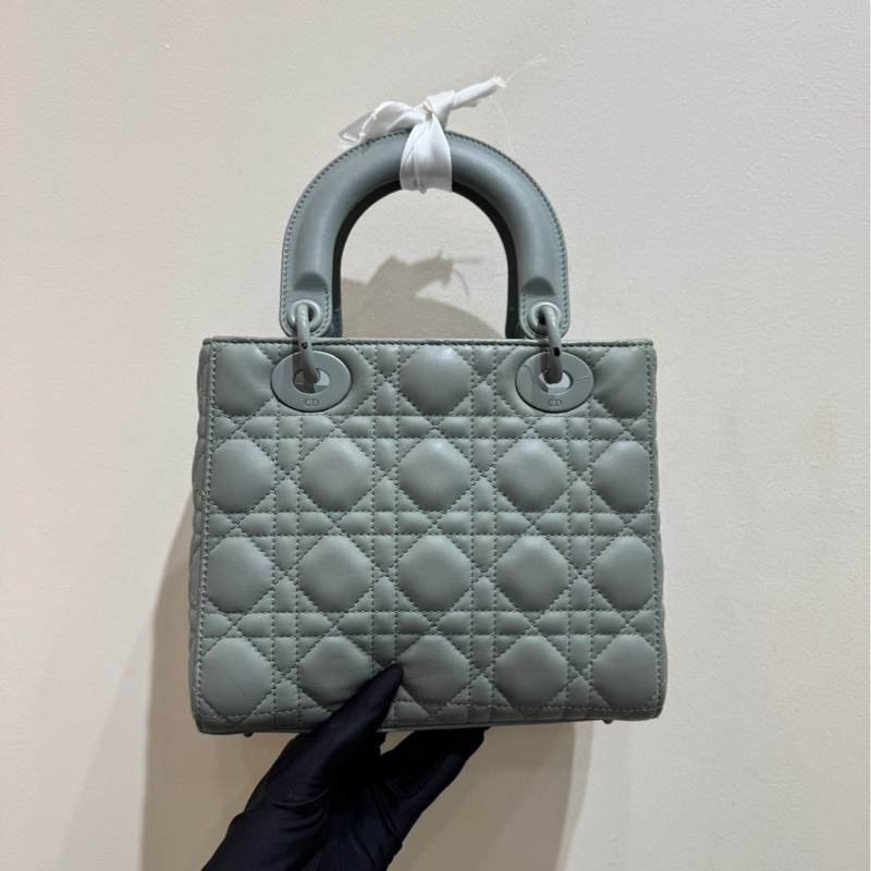 【閒置❤️】 Dior 戴妃四格 磨砂灰牛皮單肩手拎斜挎包 磨砂扣-3