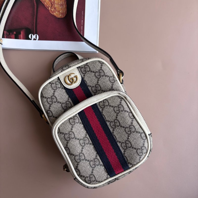 ::GUCCI:: 671682 經典ophidia系列迷你GG supreme帆布印花手提/斜背手機包(白色)-0
