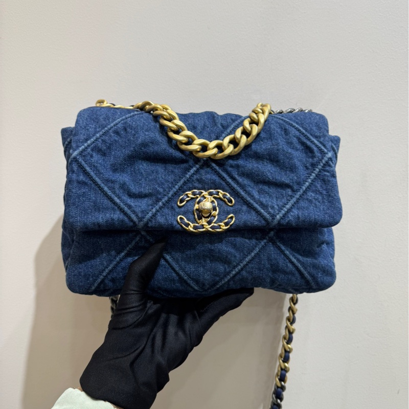 【近新閒置❤️】 Chanel 19bag丹寧牛仔金扣小號單肩斜挎包-2