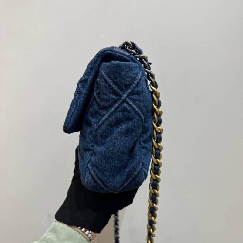 【近新閒置❤️】 Chanel 19bag丹寧牛仔金扣小號單肩斜挎包-4