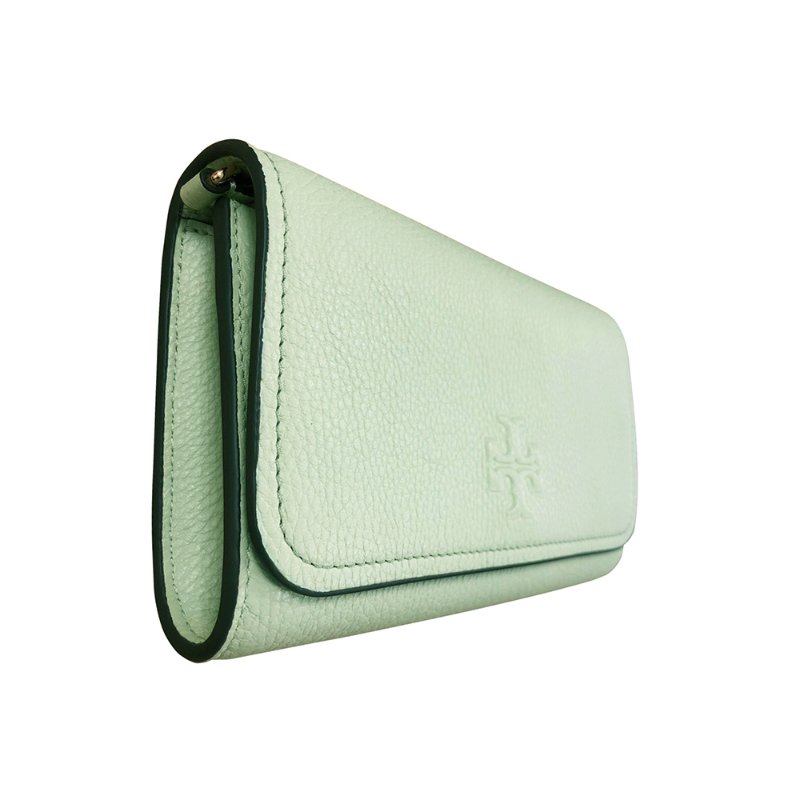 【TORY BURCH】素面皮革翻蓋斜背包-淺草綠色-2