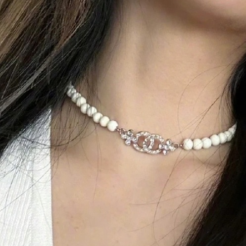 【近新閒置❤️】 Chanel 23A白珠鑲水鑽四葉草雙C項鍊chocker-4