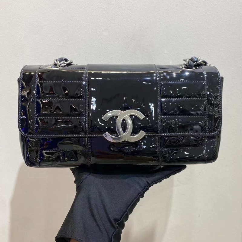 【近新閒置❤️】 Chanel 黑色漆皮銀鏈條 單肩包斜挎包-2