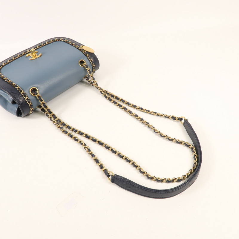 CHANEL 牛皮皮革Chain Shoulder金扣鏈帶肩背袋-4