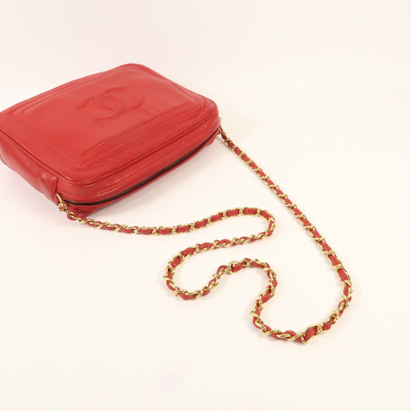 CHANEL 羊皮皮革Chain Shoulder金扣鏈帶肩背袋-7