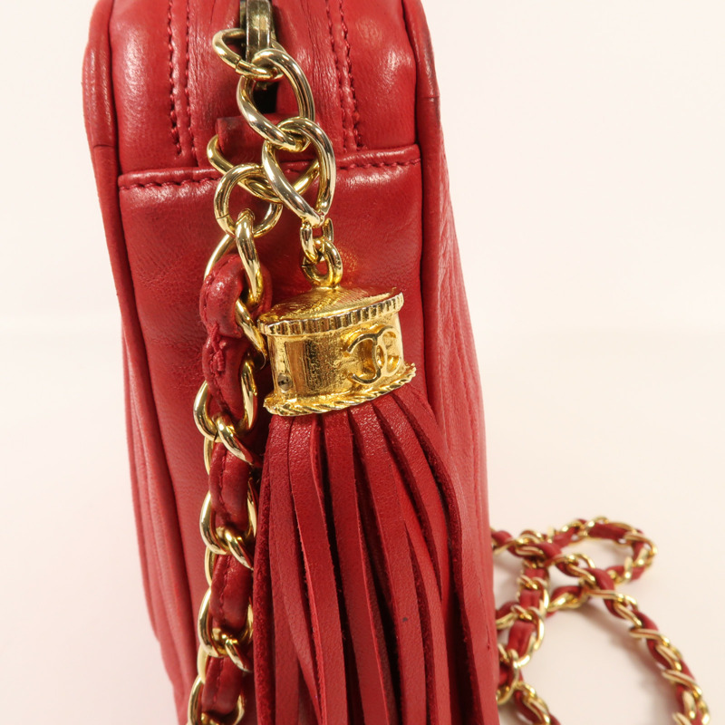 CHANEL 羊皮皮革Chain Shoulder金扣鏈帶肩背袋-12