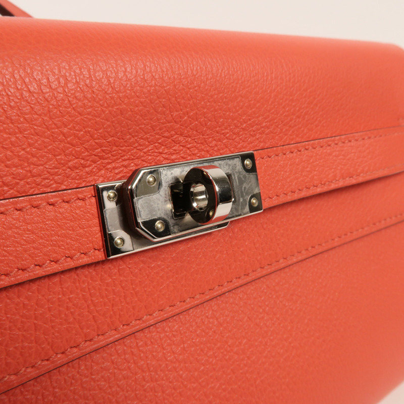HERMES Clemence皮革Kelly To Go銀扣肩背袋Rose Lipstick-9